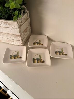 Cypress Home Mini Porcelain Herb Garden Ring Dishes Set of 4 | Cottage Garden Tr
